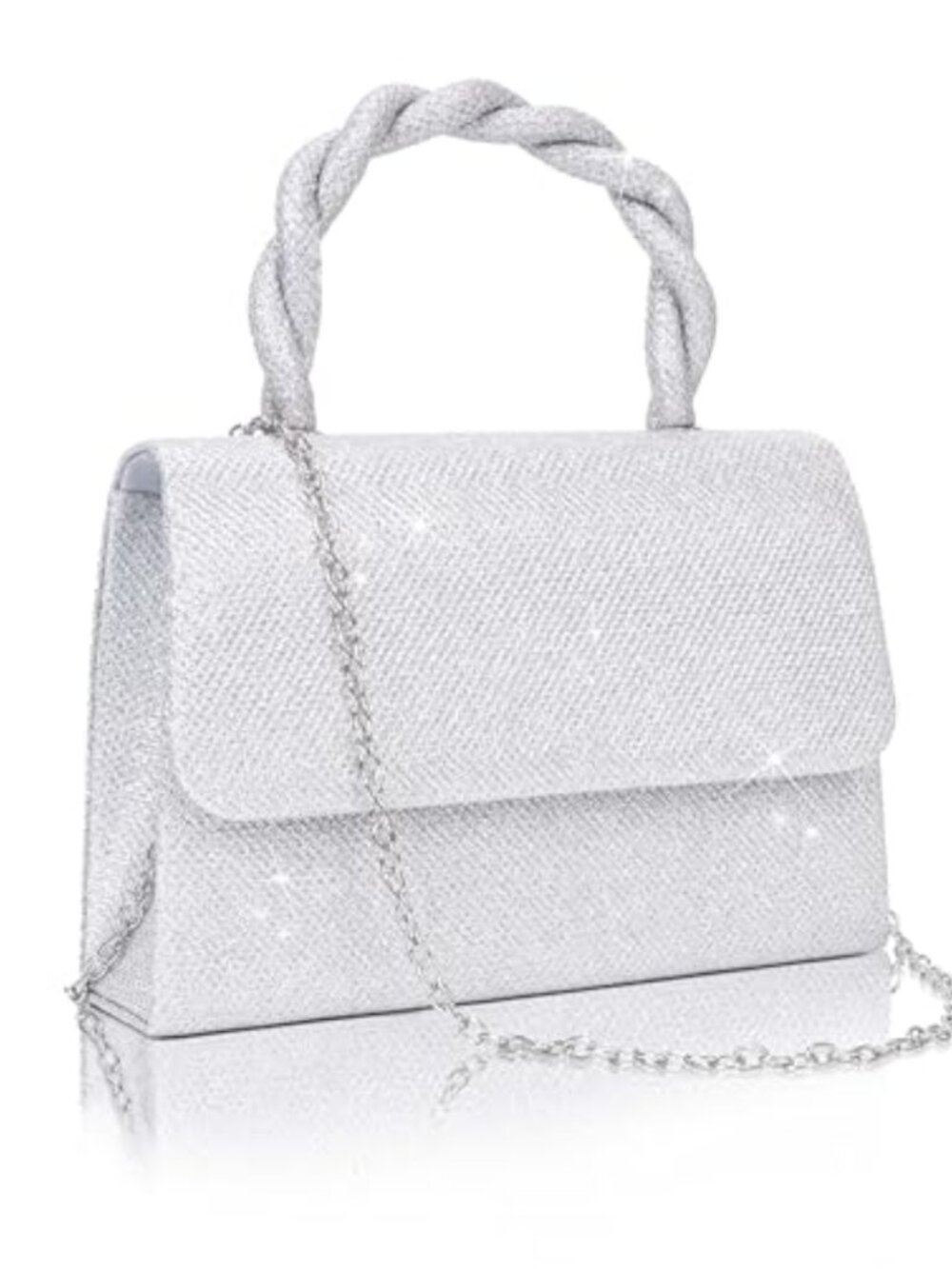 Glitter Top Handle Evening Clutch with Chain Crossbody Bag